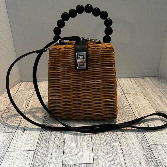 Zara Straw Rattan Bag for Women Beaded Handle Seaside Beach Crossbody Bag - Picture 2 of 15